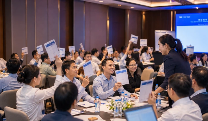 Learners participating in a corporate seminar