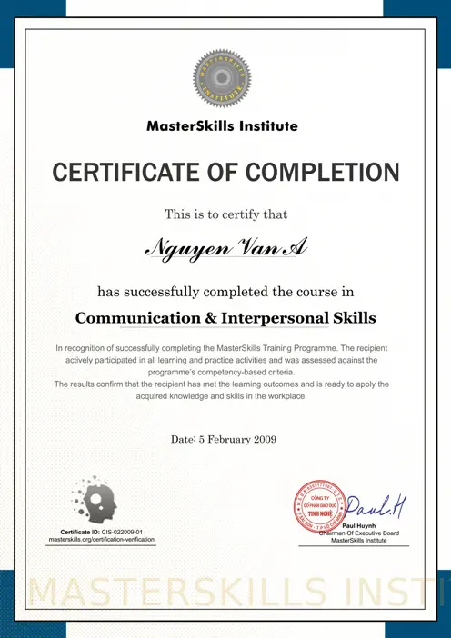 Mẫu chứng nhận Masterskills