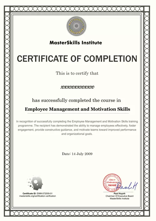 Mẫu chứng nhận chương trình quản lý của Masterskills